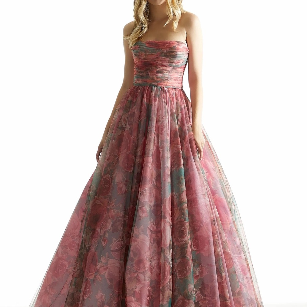 Morilee Floral Print Ball Gown Prom Dress